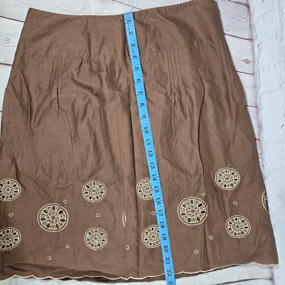 Ann Taylor Loft Cotton‎ Metallic Skirt Brown Embroidered Beaded Scalloped Hem 8 - Picture 10 of 10